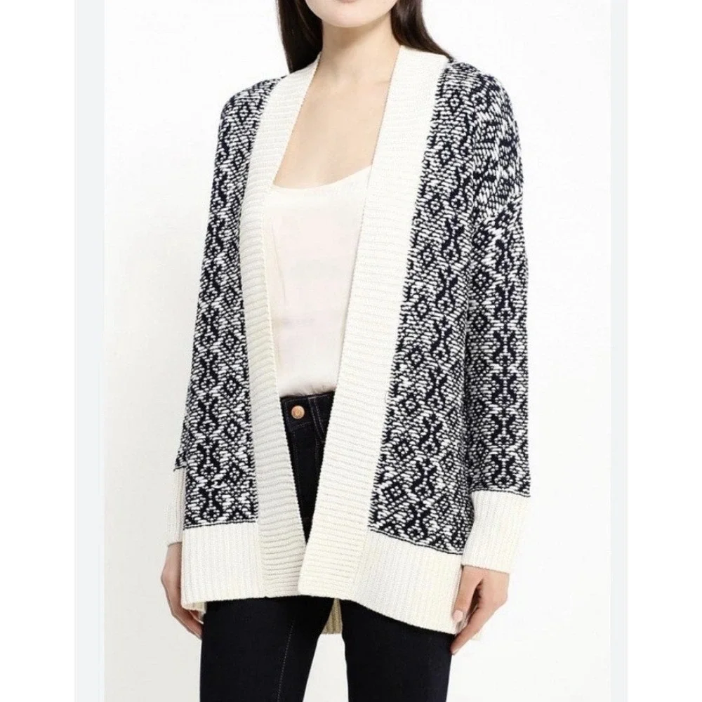 Gap Open Cardigan Sweater Knit Size‎ XS/S Navy & Ivory Pattern Preppy